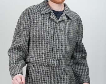 Gabardina italiana de lana con diseño de espiga en gris de Facis / Vintage / Talla 48-50 UE / 38-40 EE. UU. (M-L) / Confeccionada en Italia