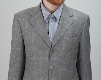 Blazer de cachemira pura de Mongolia Interior en gris con cuadros sutiles / Tejido de Zegna / Talla 50 UE / 40 EE. UU. (L) / de Tombolini / Hecho en Italia