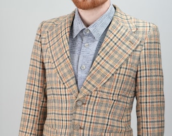 Blazer vintage de los años 70 con estampado de cuadros y solapas ultra anchas / Talla 44 UE / 34 EE. UU. (XS) / Sastrería alemana