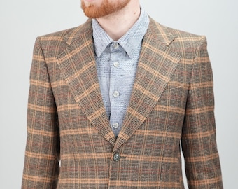 Blazer Lebole años 70 / Vintage para hombre / Blazer de lana con estampado de cuadros en tonos tierra / Talla 46-48 UE / 36-38 EE. UU. (S-M) / Sastrería italiana