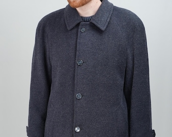 Abrigo vintage de lana en mezcla de mohair azul medianoche / Talla 48 UE / 38 EE. UU. (M) / Confeccionado en Italia