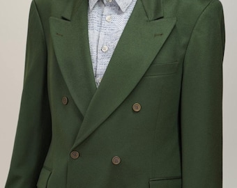 Blazer de cachemira pura de Etienne Aigner en verde bosque brillante / Tejido Piacenza / Cruzado / Talla 52 UE / 42 EE. UU. (XL) / Fabricado en Alemania