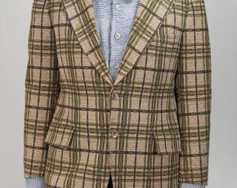 Blazer americano de los años 70 de Griffin Clothes con estampado de cuadros verdes llamativos / Talla 48 UE / 38 EE. UU. (M) / Con etiqueta del sindicato de trabajadores
