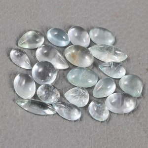 Natural Aquamarine Cabochon - For Pendant - For Jewelry - Aquamarine Gemstone - Mix Shape Aquamarine - 20 piece Lot- Size 7 mm - 13 mm