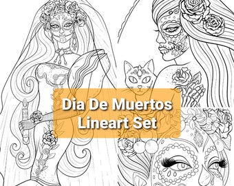 Dia De Los Muertos Bundle: Lineart coloring pages illustrated by Bianca State