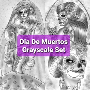 Dia De Los Muertos Bundle: Grayscale coloring pages illustrated by Bianca State
