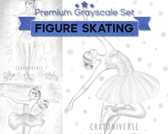 Figure Skating - Coloring Set for Adults * Instant Download * Printable Files * 4 Grayscale Illustrations * JPG and PDF * Winter Sports