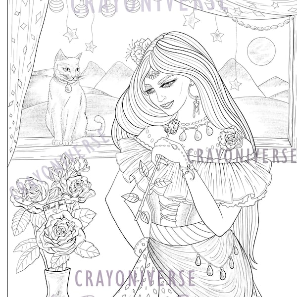 Gypsy Charm - Coloring Page for Adults * Instant Download * Printable File * Lineart Illustration * JPG and PDF * Bianca State