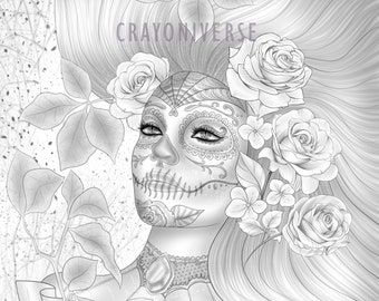 Yadira - Coloring Page for Adults * Instant Download * Printable Grayscale Illustration * JPG and PDF * Bianca State * Dia de los Muertos