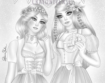 Oktoberfest Together - Coloring Page for Adults * Instant Download * Printable File * Grayscale Illustration * JPG and PDF * Bianca State