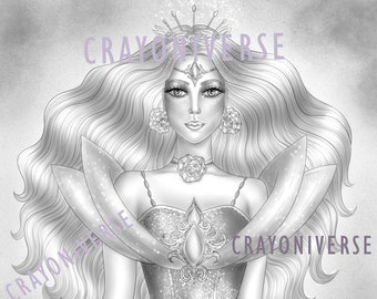 Princess of the Dawn - Grayscale coloring page by Bianca State. Lilac, Sepia, Dark, Blue