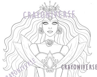 Princess of the Dawn - Lineart coloring page PDF and JPG by Bianca State