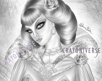 Vampiria - Grayscale coloring page Halloween theme JPG and PDF by Bianca State