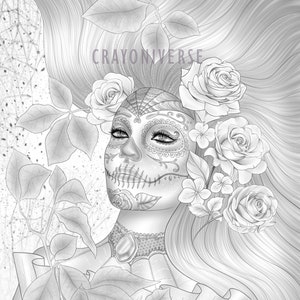 Yadira - Coloring Page for Adults * Instant Download * Printable Grayscale Illustration * JPG and PDF * Bianca State * Dia de los Muertos