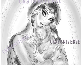 Mother Love - Grayscale coloring page by Bianca State. Grayscale, sepia JPG