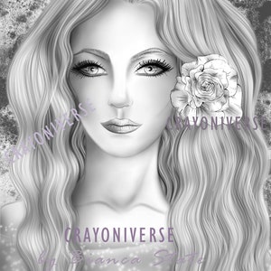 GlamourRose - Grayscale coloring page by Bianca State. Grayscale, lightgray, sepia. JPG, PDF