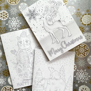 Ausmalkarten Set für einen guten Zweck - Klappkarten zum Ausmalen illustriert von Bianca State * Niedliches Weihnachtsgeschenk für geliebte Menschen * Handmade