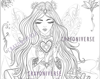 Crystal Heart - Lineart coloring page. Gray, sepia and black JPG