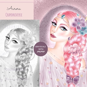 Aurora - Página para colorir para adultos * Download instantâneo * Arquivo para impressão * Ilustração em escala de cinza * JPG e PDF * Bianca State