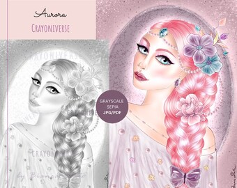 Aurora - Coloring Page for Adults * Instant Download * Printable File * Grayscale Illustration * JPG and PDF * Bianca State