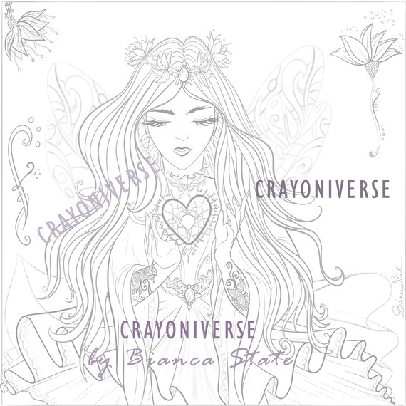 Crystal Heart Lineart Coloring Page Gray Sepia And Black Etsy