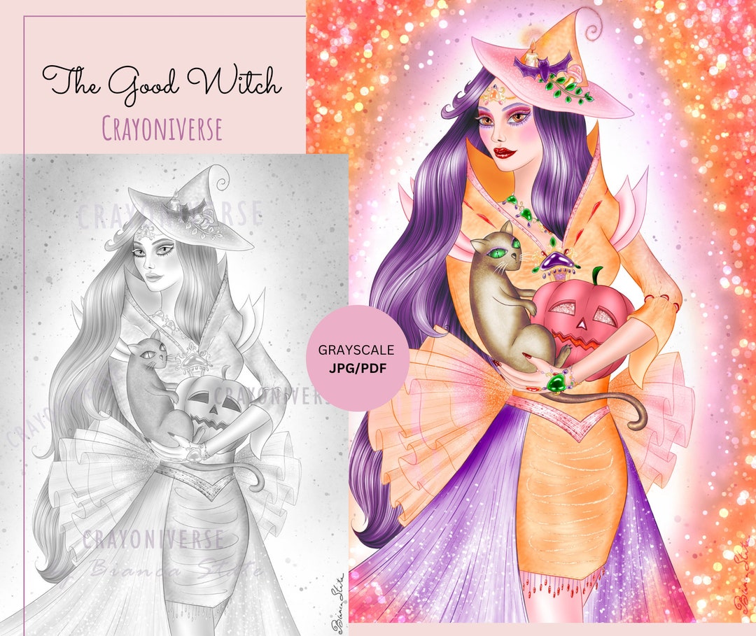 The Good Witch Coloring Page for Adults * Instant Download