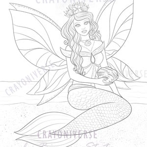Sea Fairy - Coloring Page for Adults * Instant Download * Printable File * Lineart Illustration * JPG and PDF * Bianca State * MERMAY