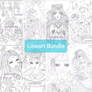 Coloring Pages Lineart Bundle - Lineart illustrations by Bianca State. 8 coloring pages as JPG and PDF