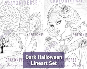 Dark Halloween: Lineart coloring pages illustrated by Bianca State