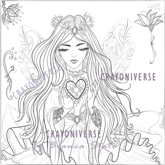 Crystal Heart Lineart Coloring Page Gray Sepia And Black Etsy