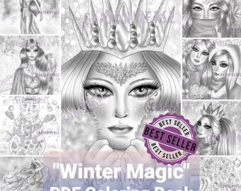PDF Coloring Book "Winter Magic" Grayscale by Bianca State