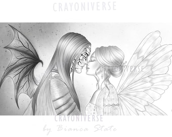 Darkness and Hope - Coloring Page for Adults * Instant Download * Printable File * Grayscale Illustration * Hand drawn * Bianca State