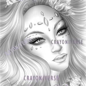 Mermaids Bundle 2: Grayscale mermaids illustrated by Bianca State. 3 beautiful sirens coloring pages in Grayscale image 4