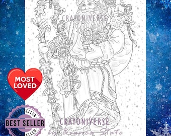Santa Coloring Page for Adults: Grayscale Illustration (JPG & PDF)