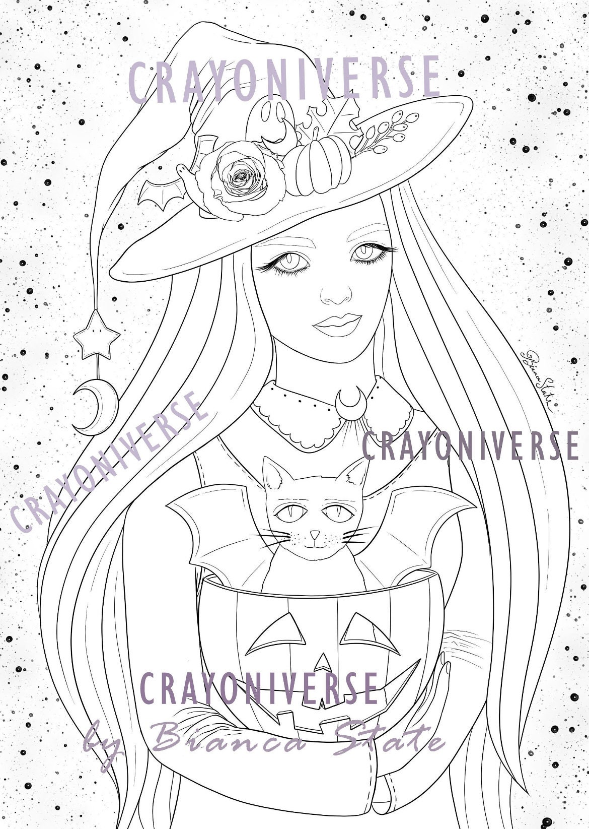 Witches & Cats Coloring Set for Adults Instant Download Printable Lineart  Illustration JPG and PDF Bianca State Halloween 
