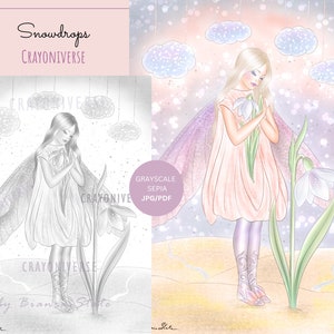 Snowdrops - Página para colorir para adultos * Download instantâneo * Arquivo para impressão * Ilustração em escala de cinza * JPG e PDF * Bianca State