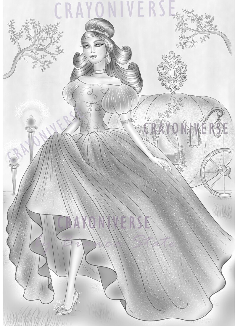 Cinderella Coloring Page for Adults Instant Download - Etsy