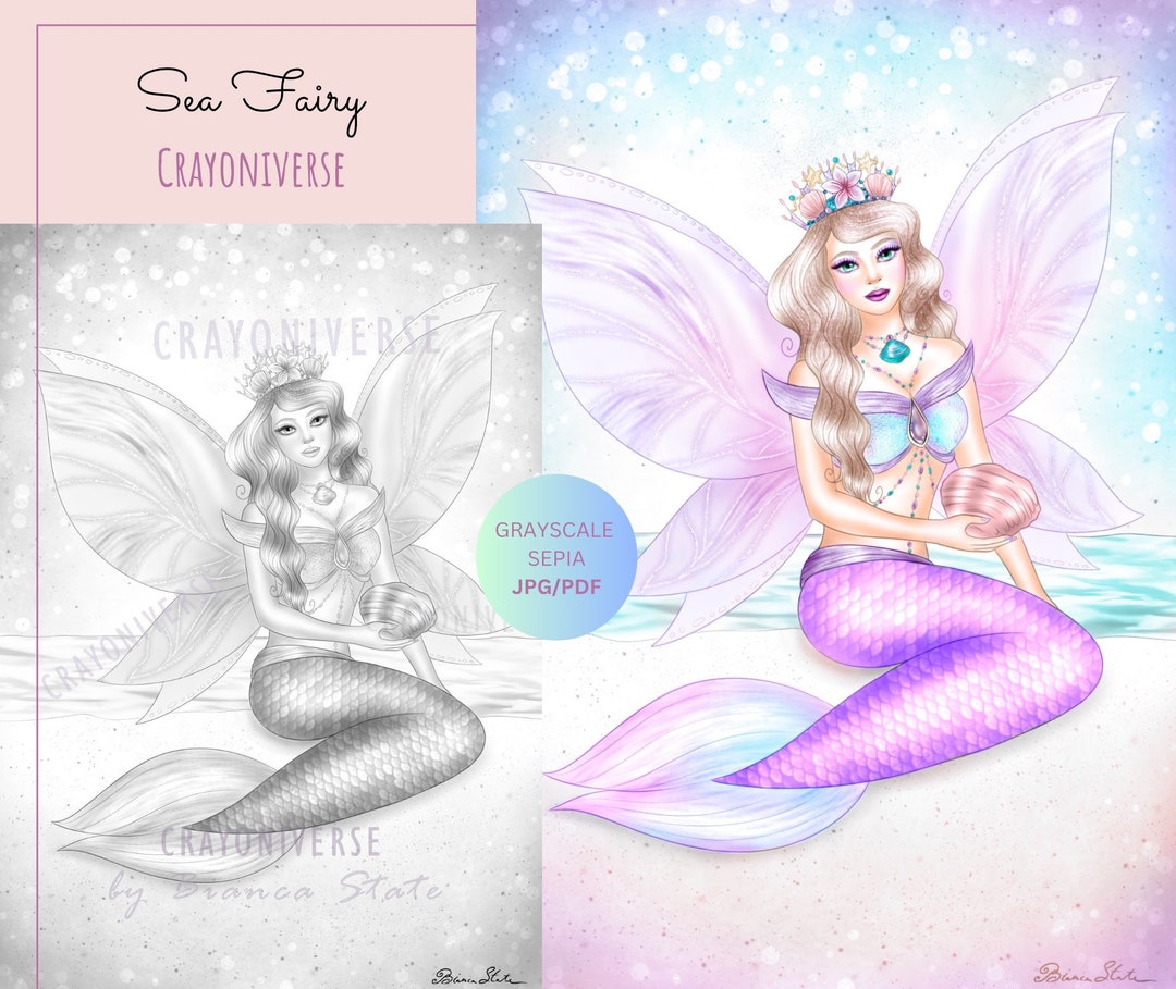 Sea Fairy - Coloring Page for Adults * Instant Download * Printable ...
