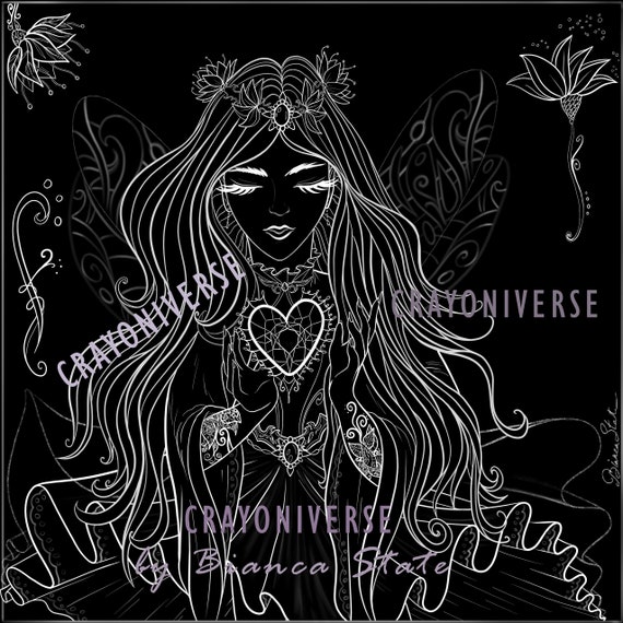 Crystal Heart Lineart Coloring Page Gray Sepia And Black Etsy