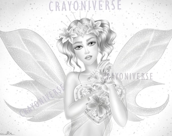 Love Fairy - Coloring Page for Adults * Instant Download * Printable File * Grayscale Illustration * JPG and PDF * Bianca State * Valentines