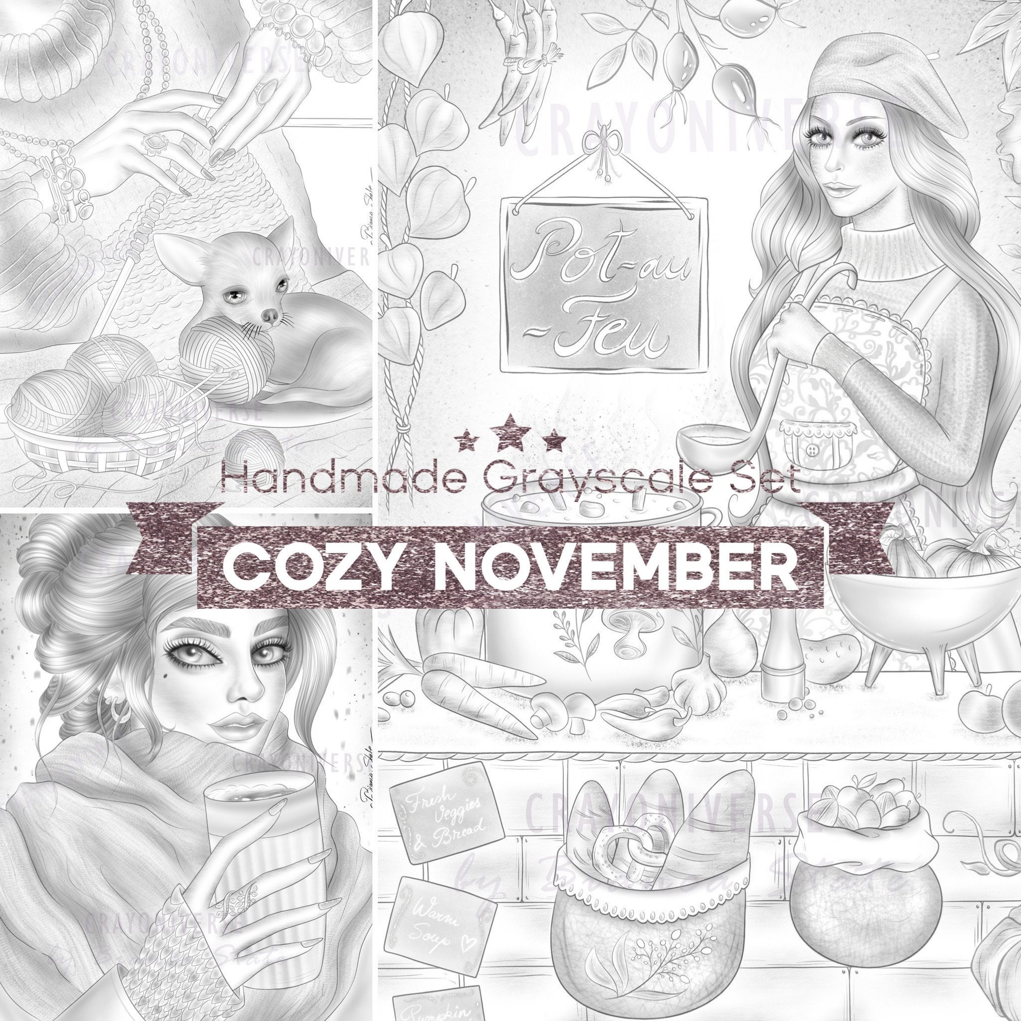 Cozy November Coloring Set for Adults Handmade Instant Download Printable  Lineart Illustration JPG Files Bianca State 