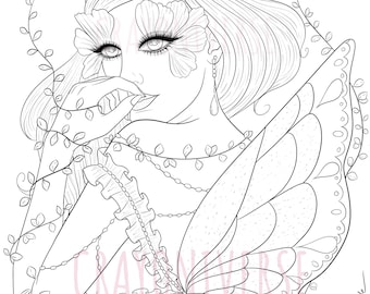 Summer Fairy Coloring Page: Lineart Illustration (Digital Download)