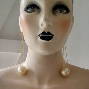 wedding huge  pearl suspended chain earrings art deco  cabaret jazz theatrical jewellery bohemian long dangle statement erte inspired art