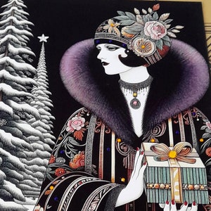 アールデコ フラッパー 記念品 A4 手作り 宝石付き クリスマス カード 妻 娘 1920 年代 封筒 ビンテージ スタンプ ゴールド クリスタル 宝石 真珠 オリジナル