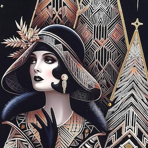 Art Deco Flapper Andenken A4 handgemachte Weihnachtskarte Freundin Tochter 1920er Jahre Umschlag Vintage Stil Gold Kristalle Edelsteine Perlen Original