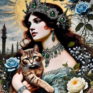lindo grande a4 lembrança fantasia cartão de aniversário amante de gatos esposa mãe namorada nouveau cristais gemas rosas metálicas impressão original