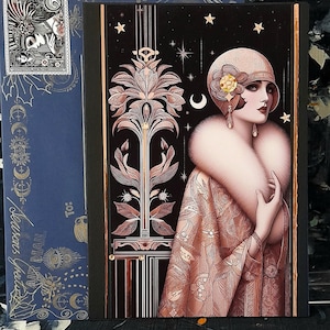 アールデコ フラッパー 記念品 A4 手作り 宝石付き クリスマス カード 妻 娘 1920 年代 封筒 ビンテージ スタンプ ゴールド クリスタル 宝石 真珠 オリジナル