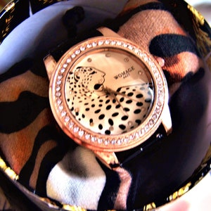 Leopard Lovers Print Watch and Scarf Set Luxury Collection Gift Box Rose Gold Watch Bridesmaid Gift Tropical Cheetah Panther Wild Print Xmas Etsy India