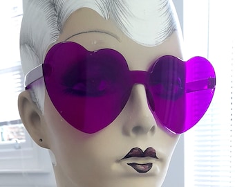 Fuschia pink love heart sunglasses  80s vintage style retro kitsch beach pool holiday pretty shades easy wear comfort festival glastonbury