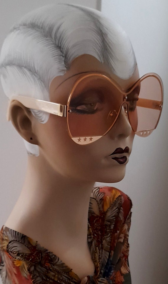 Peach beautiful star aviator sunglasses gold rims… - image 9